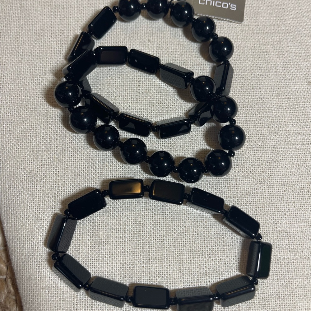 Chico's Glossy Black Beaded Bracelets